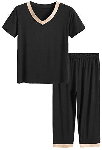 Latuza Womens Sleepwear Tops with Capri Pants Pajama Sets XL Black
