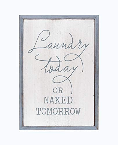No-Brand Laundry Room Wood Sign Decor with Funny Sayings - Laundry Today or Naked Tomorrow  Rustic Farmhouse Wood Wall Decor  Housewarming Gifts  Gray