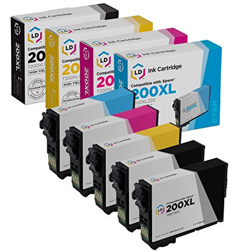 LD Remanufactured Ink Cartridge Replacement for Epson 200 200XL High Yield -2 Black  1 Cyan  1 Magenta  1 Yellow  5-Pack-