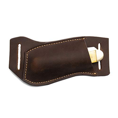 Gentlestache Leather Pocket Knife Sheaths for Belt  Folding Knife Sheath  EDC Belt Knife Sheath for Folding Knife  Compact Draw Knife Holster Darkbrow