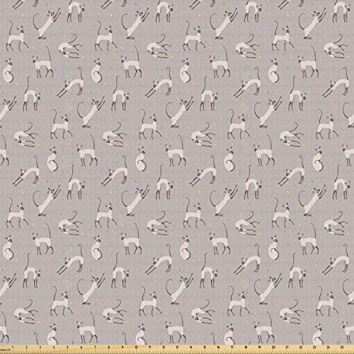 Ambesonne Grey Fabric by The Yard  Siamese Cat on Wall Design Playing and Posing Feline Kitty Design  Stretch Knit Fabric for Clothing Sewing and Arts