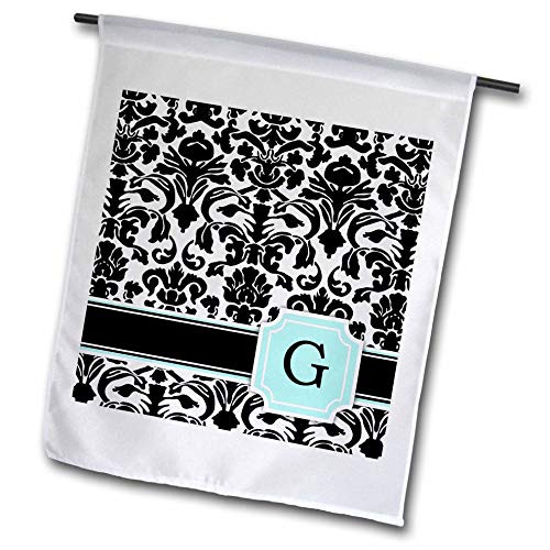 3dRose fl-154356-1 Letter-G Personal Monogrammed Damask Pattern Garden Flag  12 by 18-Inch  Mint-Blue-Black-White