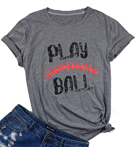 Cute Baseball Tee Shirts for Women Short Sleeve Crew Neck Graphic Tee Shirts Top -Gray 3  Medium-