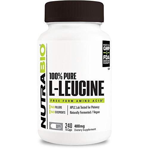 NutraBio 100 Pure L-Leucine -400mg  240 Capsules-
