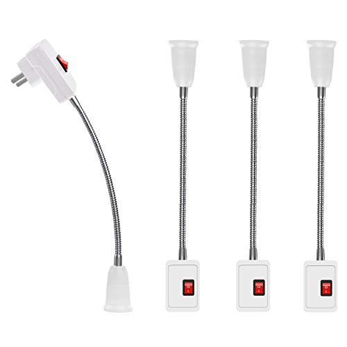 E26-E27 Socket Adapter with On-Off Switch  4-Pack Light Bulb Adapter to US Plug with Flexible Neck  Extension Lamp Holder Converter for Night Light De