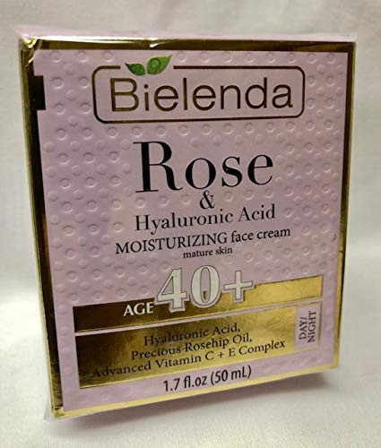 BIELENDA Rose and Hyaluronic Acid Moisturizing Face Cream- 40- mature skin- Precious Rosehip Oil  Advanced Vitamin C - E Complex- Day-Night- 1-7 Fl OZ