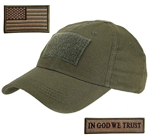 Lightbird Tactical Hat with 2 Pieces Military Patches  Adjustable Operator OCP US Flag Hats Cap -OD Green-