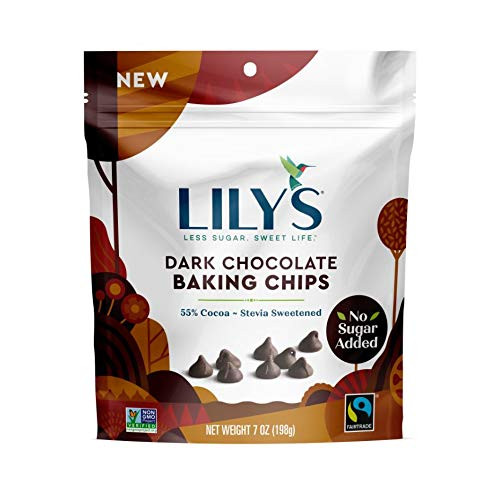 Lilys Dark Chocolate Baking Chips 7 oz -198 g- 55 Cocoa Stevia Sweetened Low Carb Keto No Sugar Added Vegan Gluten Free Resealable Pouch