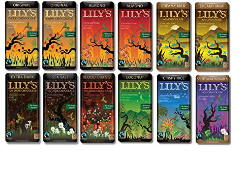 Lilys Chocolate Variety 12 pack -2 of each- Original  Almond  Creamy Milk--1 of each- Coconut  Crispy Rice  Salted Almond and Milk  Extra Dark chocolat