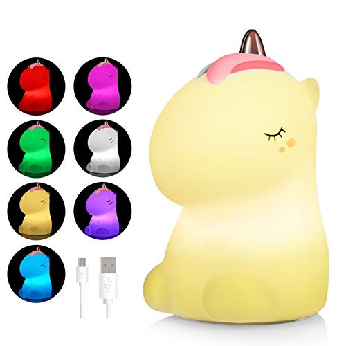 Litake LED Night Light  USB Rechargeable Silicone Cute Nursery Night Lights with Warm White and 7-Color Breathing Modes for Kids  Baby  Children