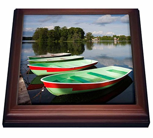 3dRose Lithuania  Trakai Historical NP  Lake Galve Boats EU46 WBI0138 Walter Bibikow Trivet with Ceramic Tile  8 by 8  Brown