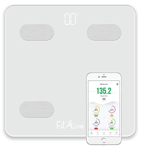 Bluetooth Smart Body Fat Scale- Fit2Live Digital Bathroom Weight Scale  Body Composition Analyzer  USB Rechargeable  with iOS and Android App for Body
