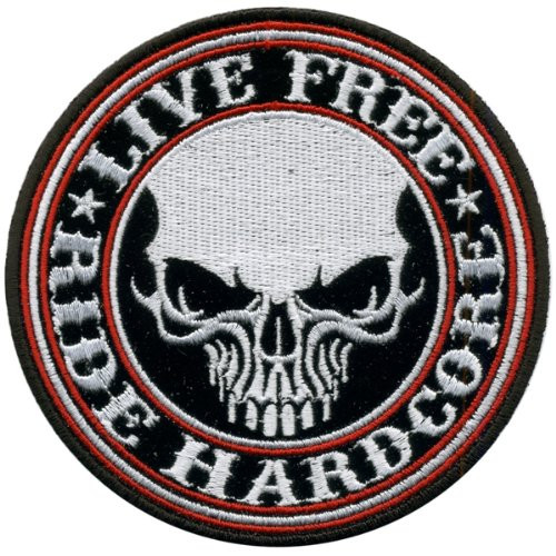 Hot Leathers Live Free Ride Hardcore Skull Patch -4 Width x 4 Height-