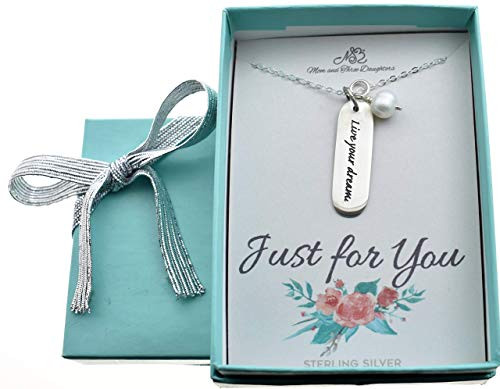 Live Your Dream necklace in sterling silver on an 18 inch sterling cable chain with 2 extender accented with a freshwater pearl- Live Your Dream necklace in sterling silver on an 18 inch sterling cable chain with 2 extender accented with a freshwater pearl-