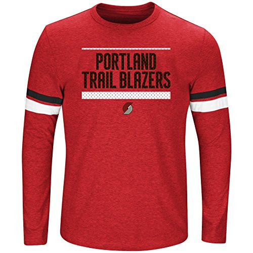 NBA Portland Trail Blazers Long Sleeve Screen Print Tee  Red Heather-Black  X-Large-Tall