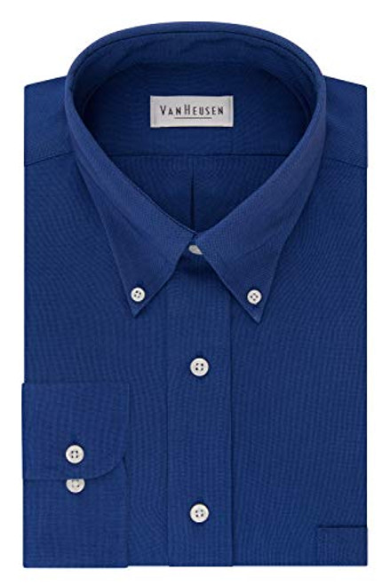 Van Heusen Mens Regular Fit Oxford Button Down Collar Dress Shirt  English Blue  Large