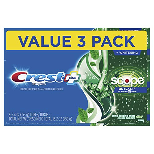 Crest Complete Whitening - Scope  Long Lasting Mint Toothpaste  Triple Pack -3 Count of 5-4 oz Tubes-  16-2 oz