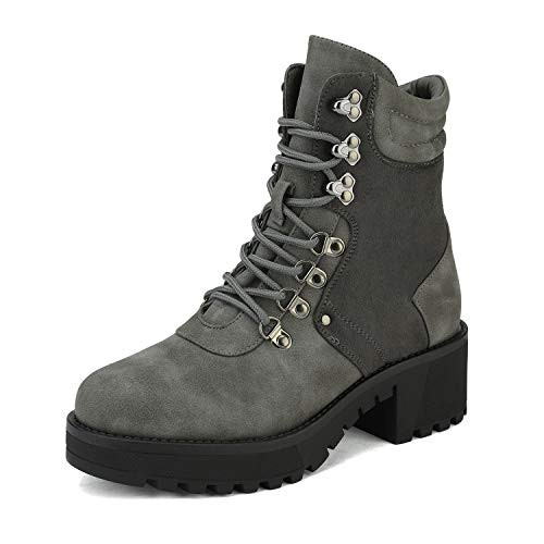 DREAM PAIRS Womens Grey Lace up Platform Combat Ankle Boots Size 7 M US Strong-3 DREAM PAIRS Womens Grey Lace up Platform Combat Ankle Boots Size 7 M US Strong-3