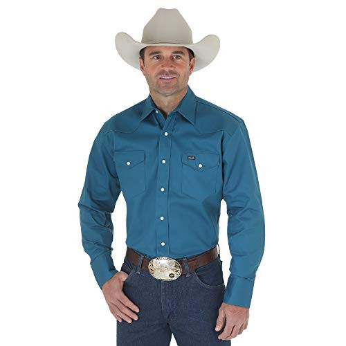 Wrangler Mens Authentic Cowboy Cut Work Western Long-Sleeve Firm Finish Shirt Dark Teal Medium