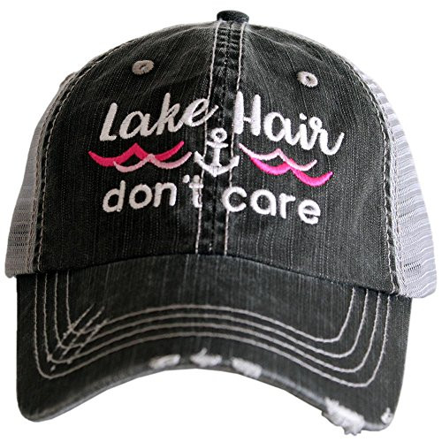 KATYDID Lake Hair Dont Care Baseball Cap - Trucker Hat for Women - Stylish Cute Sun Hat -Gray Hot Pink Waves-