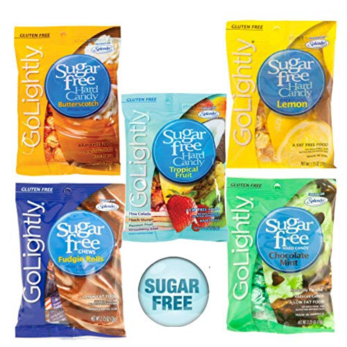 Go-Lightly Sugar Free Candy 5 Pack - Sugar Free Chocolate Mints - Sugar Free Tropical Fruit - Sugar Free Butterscotch - Sugar Free Fudgie Rolls - Keto