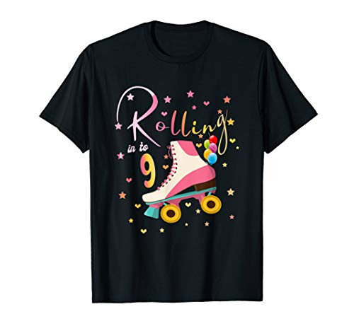 9 Years Old Birthday Girls Roller Skates 9th 80s Outfit T-Shirt