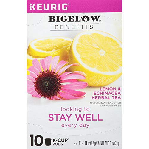 Bigelow Benefits Lemon Echinacea Caffeine Free Herbal Tea K-Cups  Stay Well  10 Count -Pack of 6-  60 Tea Bags Total