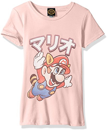 Nintendo Big Girls Super Mario Tanooki Mario Away Graphic Tee  Pink  L