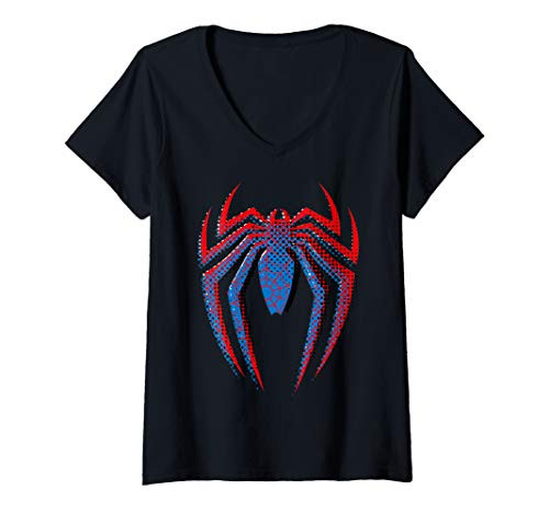 Womens Marvel Spider-Man Dot Build-Up Logo V-Neck T-Shirt