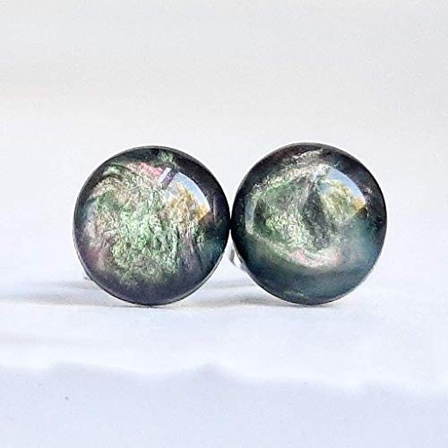8mm Smokey Grey Opal Button on Surgical Steel - Stud Earrings - Hypoallergenic