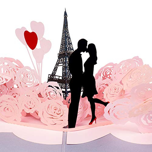Paper Love Eiffel Tower Love Pop Up Card  3D Popup Greeting Cards  For Wedding  Anniversary  Valentines Day  Love  Romance  Birthday