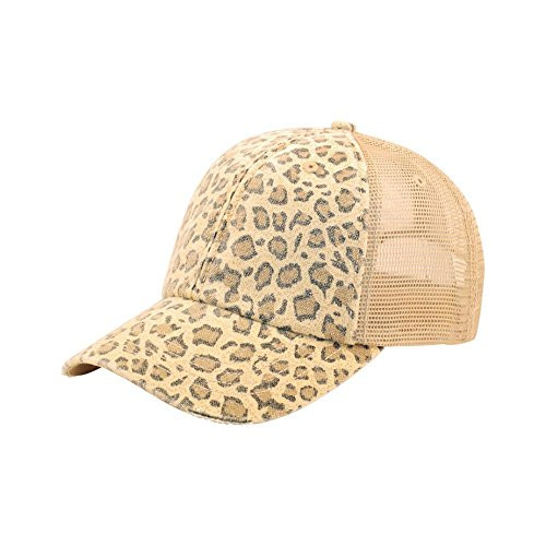 Low Profile Canvas Leopard Printed Mesh Cap - Khaki OSFM