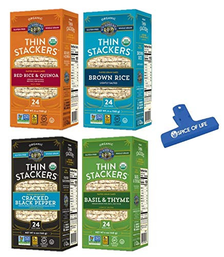 Lundberg Organic Gluten-Free Thin Stacker Rice Cakes  4 Flavor Variety Bundle  -1- Each Red Rice and Quinoa  Brown Rice  Cracked Black Pepper  and Basi