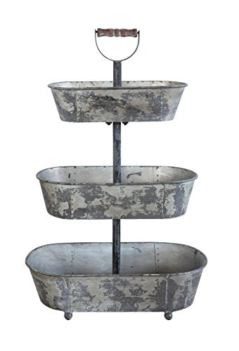 Creative Co-Op Metal 3 Tier Container with Wood Handle