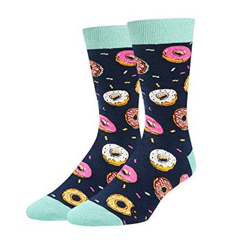 Mens Colorful Donut Casual Socks Funny Crazy Food Crew Socks in Blue Gift Mens Colorful Donut Casual Socks Funny Crazy Food Crew Socks in Blue Gift