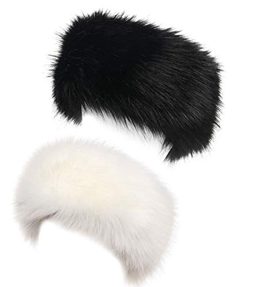 Yetagoo Faux Fur Headband for Women Winter Earwarmer Earmuff Hat Ski -Black-White 2pcs-