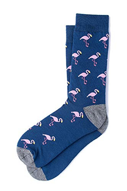 Mens Tropical Pink Flamingo Birds Novelty Crew Dress Trouser Socks -Navy Blue- Mens Tropical Pink Flamingo Birds Novelty Crew Dress Trouser Socks -Navy Blue-