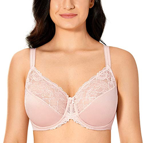 DELIMIRA Womens Lace Sheer Plus Size Unlined Underwire Full Coverage Bra Gentle Rose 40G