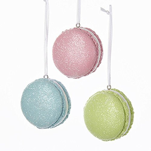 Kurt Adler PASTEL GLITTERED MACAROON ORNAMENT - 3 ASSORTED