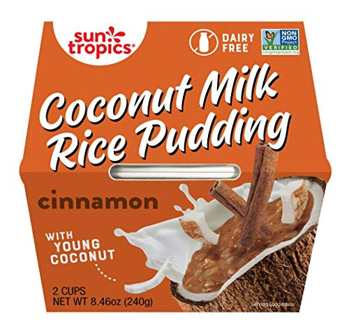 Sun Tropics Coconut Milk Rice Pudding Snack  Cinnamon  4-23 oz Cups -12 Pack-  Gluten Free  Dairy Free  Vegan  Low Sugar  Non-GMO  Ready-to-Eat