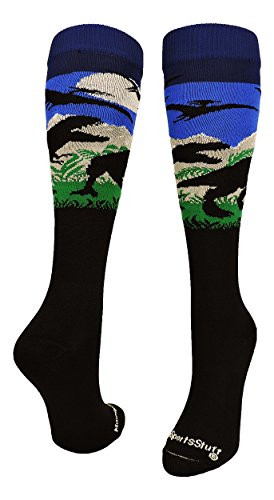 MadSportsStuff Wild T-Rex Dinosaur Socks Over The Calf -Dark Royal  Large-