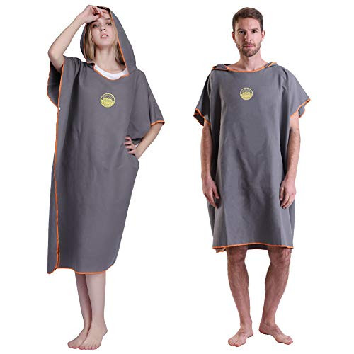 Microfiber Poncho Towel for Adult Surf Beach Wetsuit Changing Towel Bath Robe Hooded Poncho -One Size Fit All