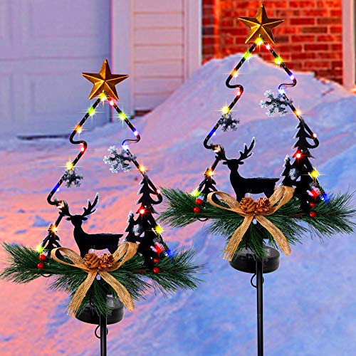 MAGGIFT Christmas Outdoor Solar Stake Lights  47-5 Inch Large Solar Powered Yard Decorations  Multicolor Copper Wire LED Xmas Pathway Lights  Metal Sn
