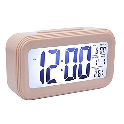 Mini Kitty Digital Alarm Clock with Large LED Display Battery Operated Snooze Function Date Display Temperature Calendar and Smart Night Light or Kids