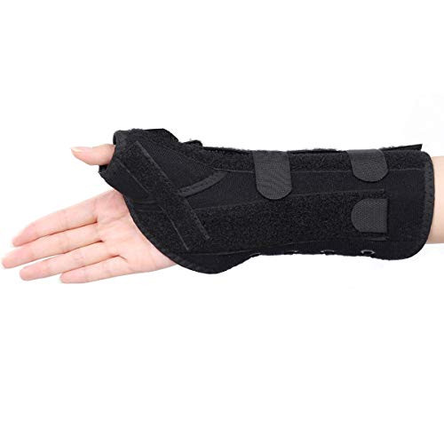 XMJESS Wrist and Thumb Spica Splint 9 Adjustable Wrist Support Brace with Thumb Stabilizer  Universal -Black  Right Hand-