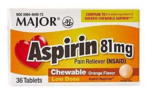 Major Pharmaceuticals Chewable Low-Dose Aspirin 81mg Tablets  Orange Flavor  36 Count