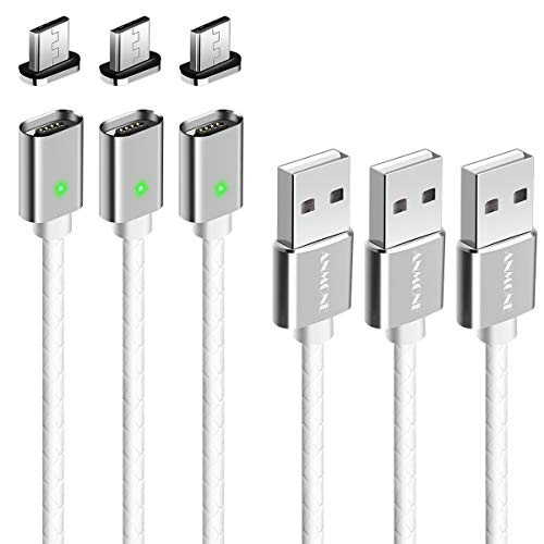 Micro USB Cable, ANMONE 3 Pack Magnetic Micro USB Charging Cable 3.3FT USB 2.0 Fast Charge Cable with LED Indicator USB Data Transfer Phone Cable for compatible Samsung, Kindle HTC, Nokia,Sony (White)