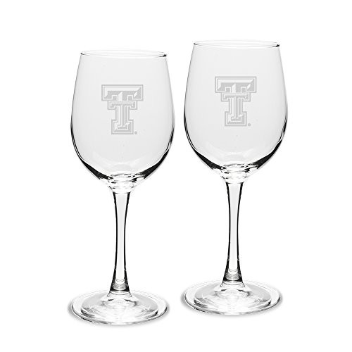 University Glass NCAA Texas Tech Red Raiders Adult Set of 2 - 12 oz White Wine Glasses Deep Etch Engraved  One Size  Clear