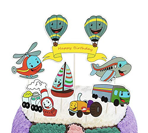 Party Hive 7pc Transportation Vehicles Cake Toppers for Birthday Party Event Decor