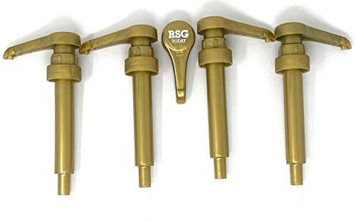 RSG TODAY Gold Syrup Pump fits 750ml Upouria  Torani  DaVinci  Jordans Skinny Syrups  and Monin -1 Liter Plastic Bottle- -4 Pack-